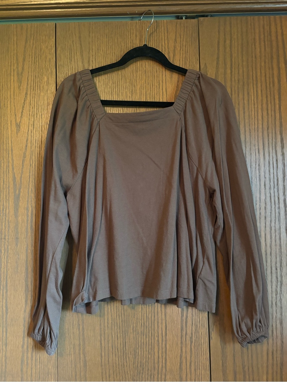 GAP Square Neck Long Sleeve Top in Brown